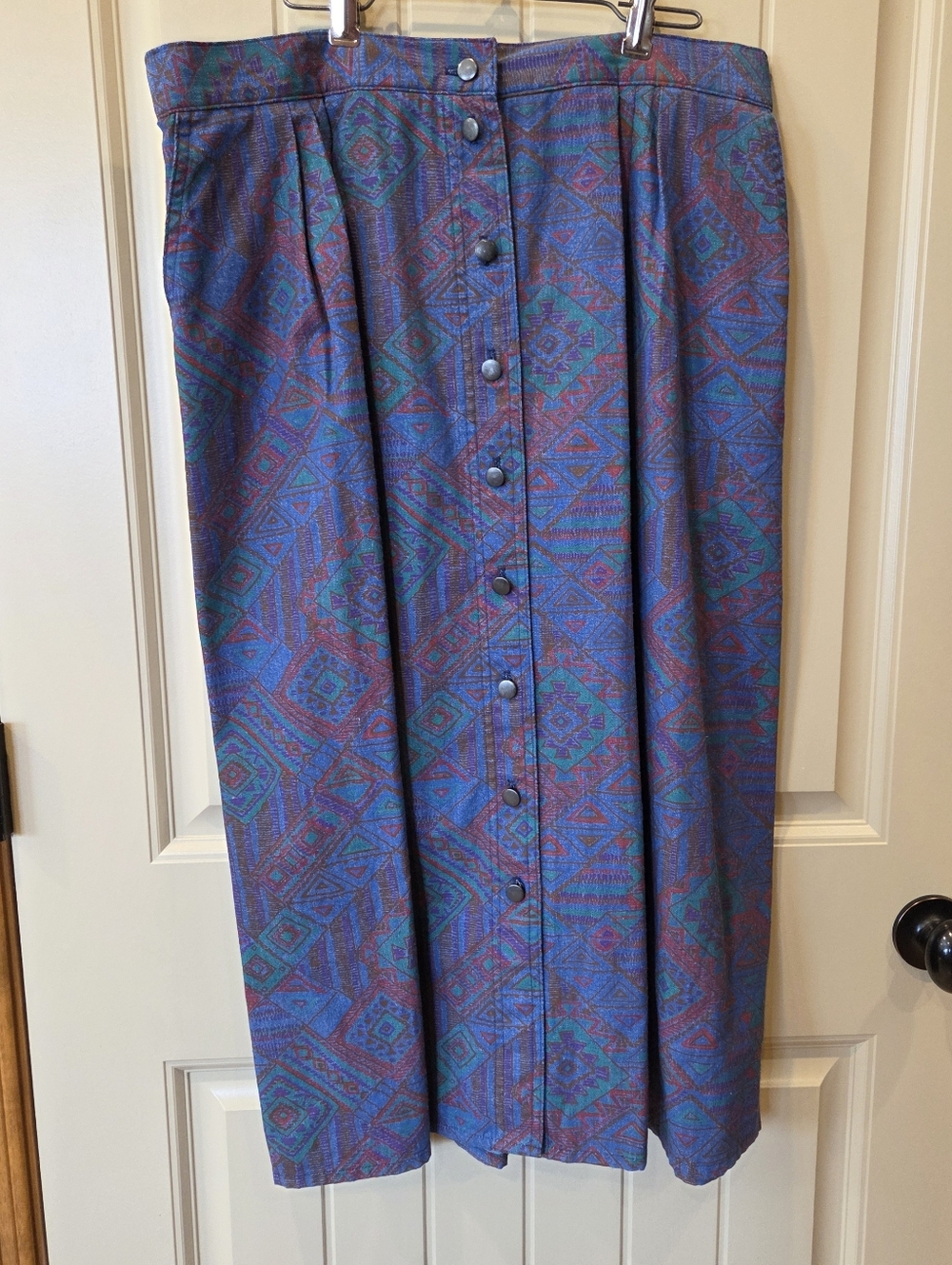 VTG Koret City Blues Southwestern Denim Midi Skirt Plus Size 20W Button Front - Picture 7 of 15